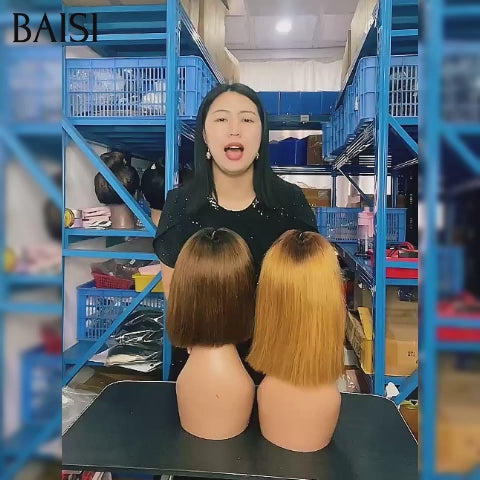 BAISI Promotion Vente en gros 2 perruques 130€ 4x4 lace closure 2 couleurs 10 Pouces en couleur Marron et Miel 