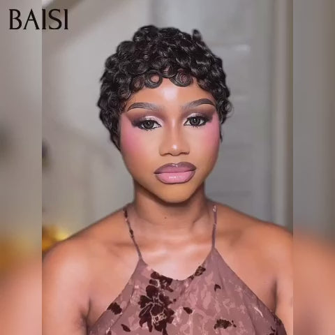 BAISI  Perruque Chioma pixie sans lace 39€ finger wave NOIR Moitié Prix Livraison Express 48H en 100% cheveux humains