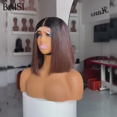 BAISI 4x4 Frontal Perruque Lisse En Couleur Marron 1BT4# 10 pouces 75€ En 100% Cheveux Humains