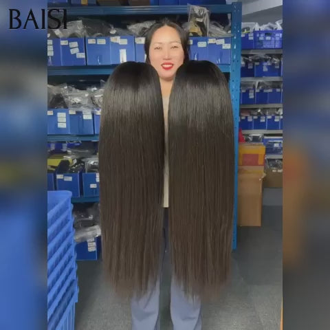 BAISI lace frontal 13x4 Perruque lisse NOIR 180€ 30 Pouces promotion en 100% Cheveux Humains