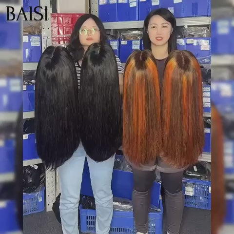 BAISI 2X6 lace closure perruque Lisse en 2 couleur Marron Mixte orange ou noir 100% Vietnam Hair de luxe SDD BONE Straight  Haute Qualité en 100% Cheveux Humains
