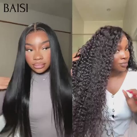 BAISI 2 Perruques 210€ Moitié Prix lace Frontal 24 pouce Lisse et curly wave 200% densité plus de 20 ans d' utilisations en 100% vrais cheveux humains