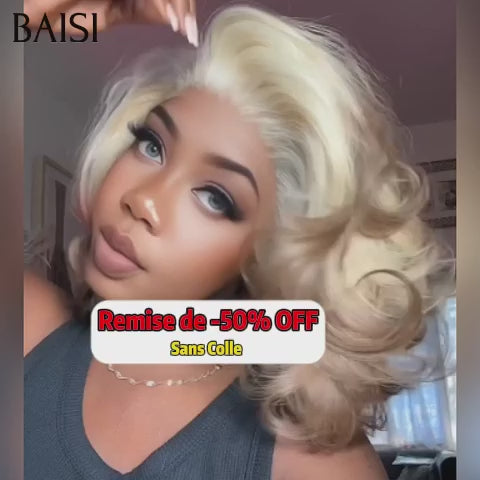 BAISI Promo Aujourd'hui 99€ Perruque 16 pouce couleurs blanche au queue grise somble grosse boucles sans colle en 100% Cheveux Humains