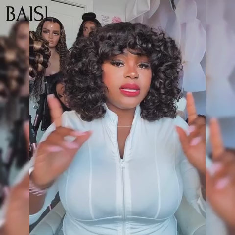 BAISI Perruques egg Wave sans colle 250% densité Très belle couleur avec Frange Fabriquées par les cheveux double drawn