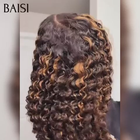 BAISI Nouvelle Arrivée Promo 13X4 lace frontal BOB curly wave 14 pouces Moitié Prix en couleur NOIR Mixte Miel  85€ 100% cheveux humains