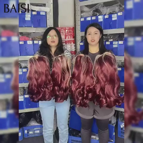 BAISI  13X4 lace frontal Perruque Bouclée Egg Wave 16 Pouces 119€ Moitié Prix en couleur rose Mixte blonde  En 100% Cheveux Humains