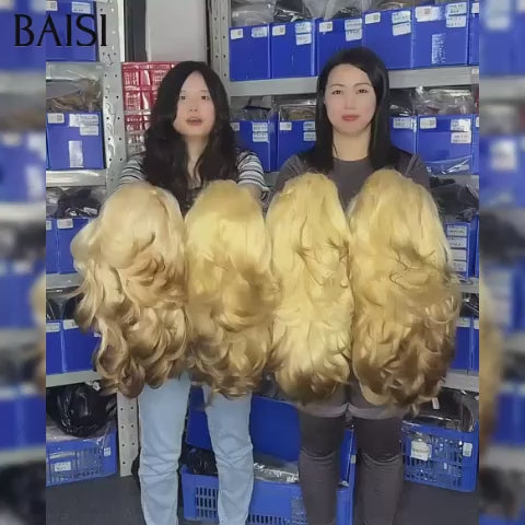 BAISI Collection Poivre et Sel 13X4 lace Perruque Pixie Bouclée egg Wave Couleur blonde Mixte gris comme la video 250% Densité en 100% Cheveux Humains