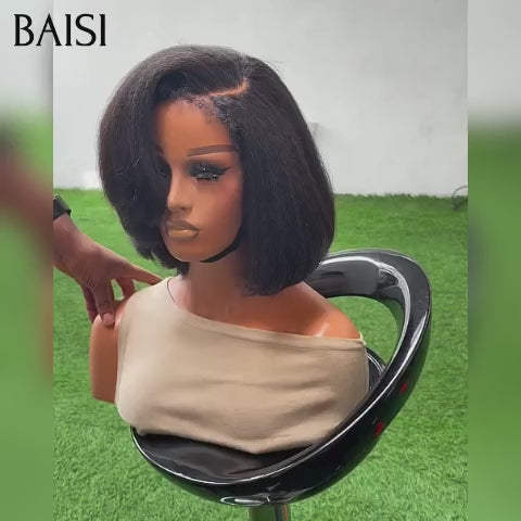 BAISI pour revendre perruque 13x4 lace frontal kinky straight BOB 10 pouces 88€ NOIR en 100% vrais cheveux humains