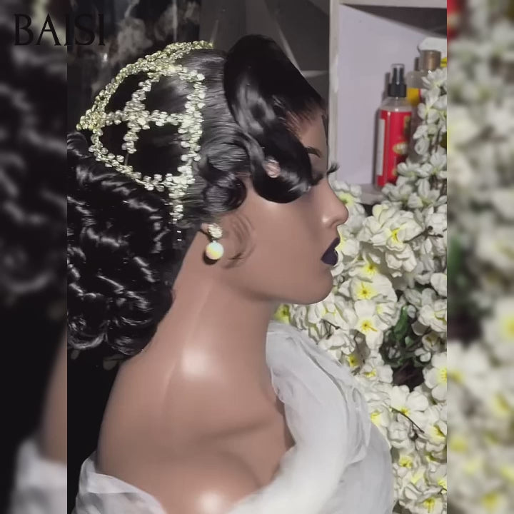 BAISI Coiffure de luxe Deborah Perruques Mariage noir Prête à porter chignon et personalisation comme sur la vidéo 100% identique avec lace frontale événement spécial