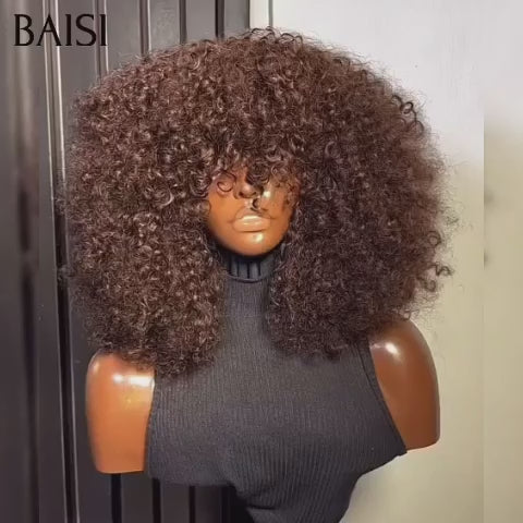 BAISI Achetez 2 perruques minimum au prix d'usine fournisseur PERRUQUE Marron water wave AVEC FRANGE FABRIQUÉ À LA MACHINE (Pas Besoin de Code)
