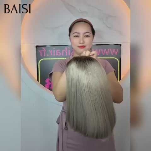 BAISI Collection Poivre et Sel STRAIGHT Perruque Lisse Bob 2x6 Lace Closure 100% Vietname Hair Couleurs personnalisées En 100% Vrais Cheveux Humains