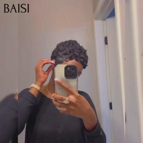 BAISI  Perruque Chioma pixie Sans Colle Prêt-à-porter 40€ finger wave NOIR Moitié Prix  en 100% cheveux humains