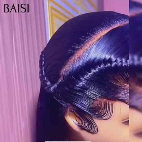 BAISI Promotion 4x4 Lace closure avec natte Perruque noir Lisse 22 Pouces 149€ Coiffage des perruques 100% Cheveux Humains