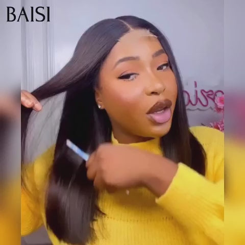 BAISI 2X lace closure Perruque lisse NOIR 100€ moitié prix 14 Pouces en 100% Cheveux Humains MP50