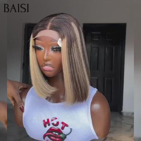 BAISI 2X6 lace closure perruque 100% Vietnam Hair Lisse BOB en couleur Marron Mixte Miel P4/27# de luxe SDD BONE Straight  Haute Qualité en 100% Cheveux Humains
