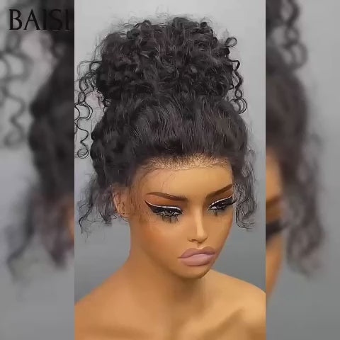 BAISI  perruque en chignon bun Upgrade Invisible Strap 360 lace curly wave 360 invisible et réglable Pré-plucked Pas Besoin de Colle 250% densité en 100% Raw Hair Lace déjà couper