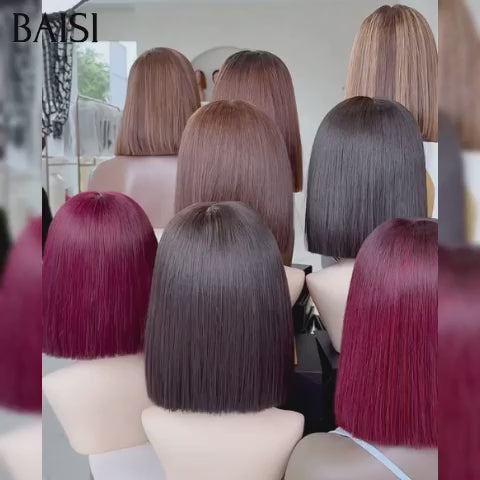 BAISI Offre spéciale 4 perruques 200€ 4 couleurs différentes Noir+Marron+Bordeaux+Mixte 8 pouces en 100% vrais cheveux humains BS120