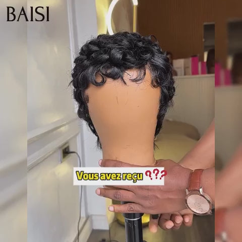 BAISI  Perruque Chioma pixie Sans Colle 37€ ou 13x4 lace Frontale finger wave NOIR Moitié Prix 58€ en 100% cheveux humains