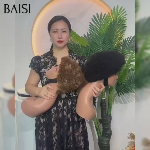 BAISI Grande PROMO 2 perruques 60€ pixie 13X4 lace frontal afro curly en couleur Marron Mixte miel et sans Colle NOIR en 100% vrais cheveux humains