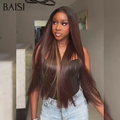 BAISI lace closure 2X6 perruque de luxe SDD BONE Straight Lisse Haute Qualité  en couleu Marron en 100% Vietnam Hair