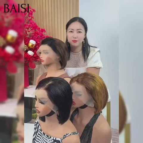 BAISI 3 Perruques 120€ promotion Ventes En Gros 13x4 Lace frontal Bob Lisse 3 couleurs Marron et Miel et NOIR en 100% Cheveux Humains