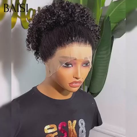 BAISI 360 Lace Perruque avec en chignon bun curly wave Couleur naturelle 159€  16 pouces en 100% Vrais Cheveux Humains Coiffure 