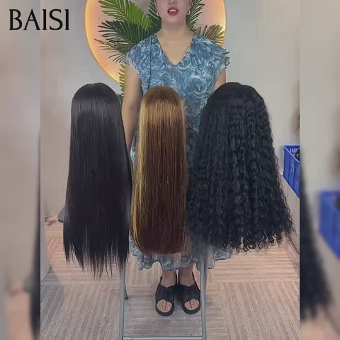 BAISI Vente en gros 3 perruques 199€ 4x4 lace Lisse NOIR 22 Pouces et 2x6 lace Lisse Bob Marron Mixte Miel 10 Pouces et 13x4 lace curly wave 22 Pouces NOIR en 100% vrais cheveux humains BS65