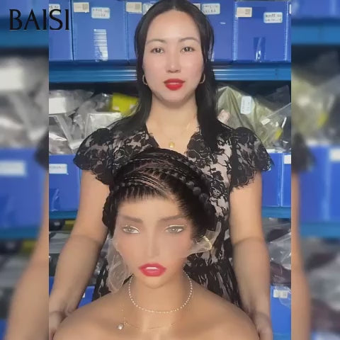 BAISI Full Lace Natte en Promo 159€ Perruque style tresses regroupées en chignon élégante NOIR 100% comme indiqué sur la photo En cheveux humains