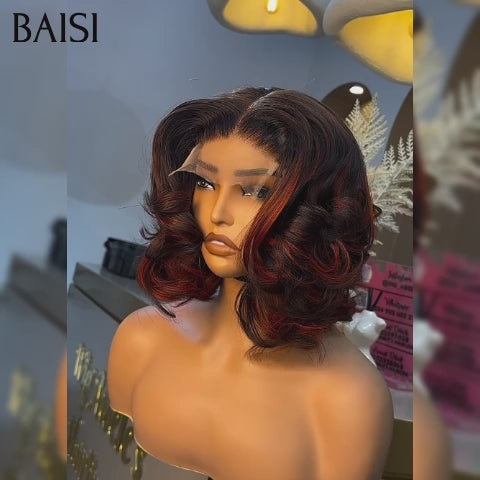 BAISI lace closure 4x4 Perruque Bouclée Egg Wave Bob en Couleurs orange Mixte Marron 76€ 12 Pouces en 100% Cheveux Humains