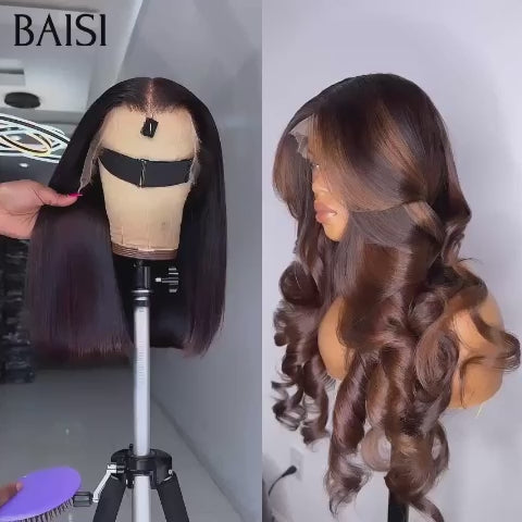 BAISI 2 Perruques 158€ PROMO 13X4 lace frontal Lisse Mixte Miel 20 pouces et Lisse NOIR 12 pouces en 100% cheveux humains