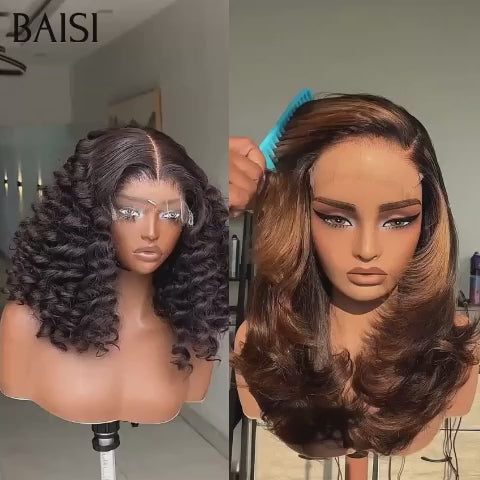 BAISI perruques Deux options 4X4 lace closure deep wave 69€ ou lisse marron 14 pouces BOB 89€ en 100% Cheveux Humains