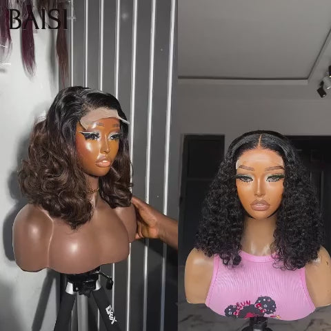 BAISI vente flash 2 perruques en Promo 162€ 5x5 lace egg wave 1BT4# 12 Pouces et 4x4 lace curly wave moitié prix en 100% vrais cheveux humains mp50