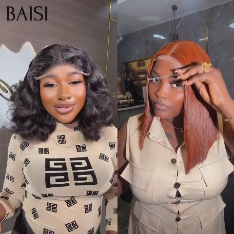 BAISI Ventes En Gros 2 Perruques 138€ PROMO 4X4 lace egg wave noir 10 pouces et lisse orange 10 pouces en 100% cheveux humains