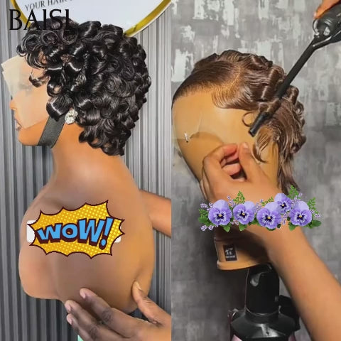 BAISI Perruques Vente Conbinée 2 Perruques chioma avec frontal finger wave en couleur NOIR et Marron 79€ 100% Cheveux Humains