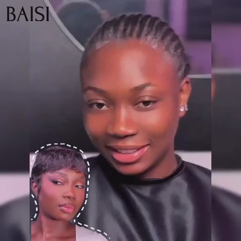 BAISI pixie en France TVA 0€ Lisse 40€ petite coupe fabriqué à la machine ou avec frontal en 100% cheveux humains