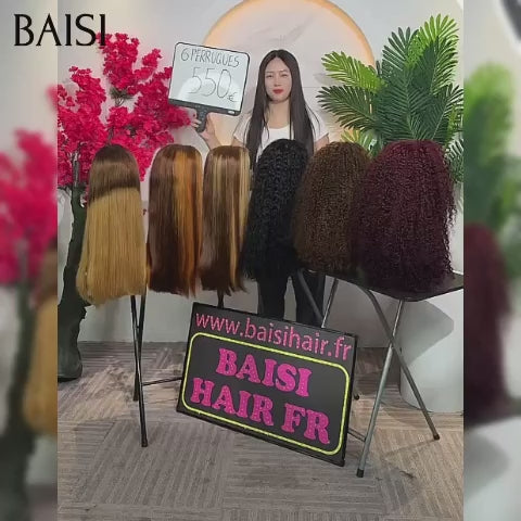 BAISI Grande PROMO 6 perruques 550€ en 6 couluers 13X4 lace frontal Lisse et curly wave Une variété de perruques au choix en 100% vrais cheveux humains