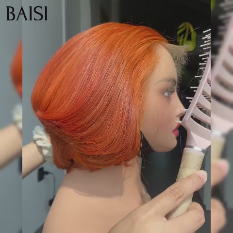 BAISI Perruque Bob Lisse avec lace frontal 8 pouces 59€  couleur orange 350# en 100% Cheveux Humains