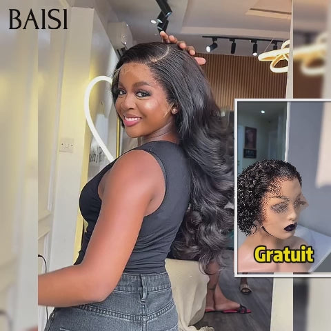BAISI Achetez 1 + 1 Gratuite = 149€ Perruque 4x4 lace body wave 22 pouces et 13X4 lace frontal curly wave pixie en 100% vrais cheveux humains