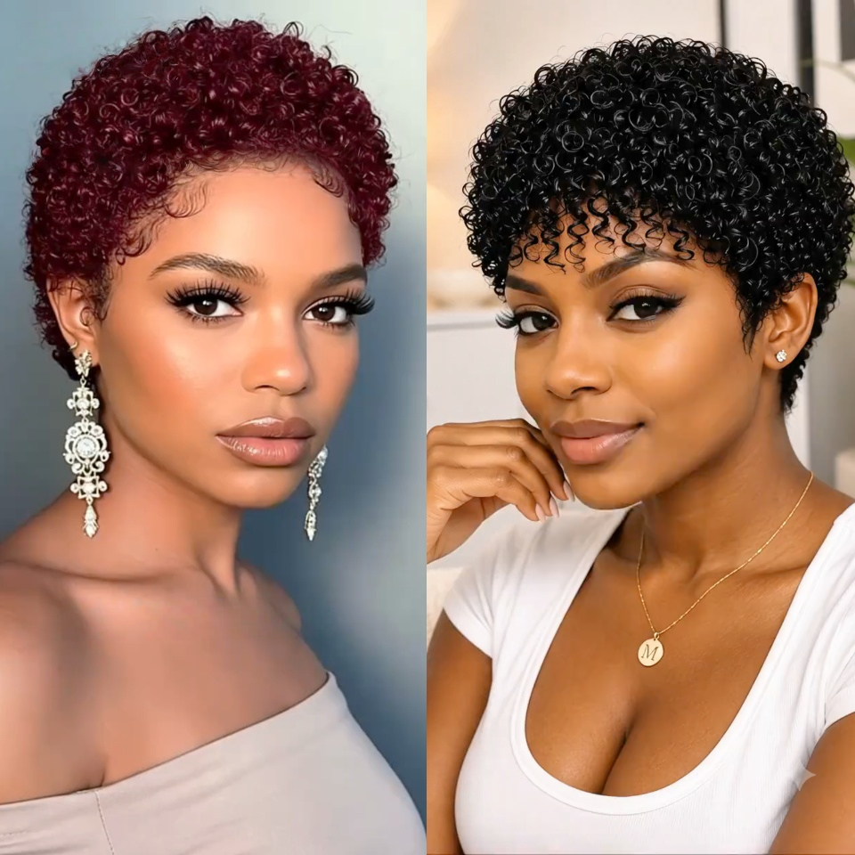 BAISI Lot de Perruque Achetez 2 Gagnez 3 = 69€ Ou  4 perruques 89€ pixie Lisse et finger wave Mixte Miel Fabriqué à la Machine Facile à porter en 100% Cheveux Humains