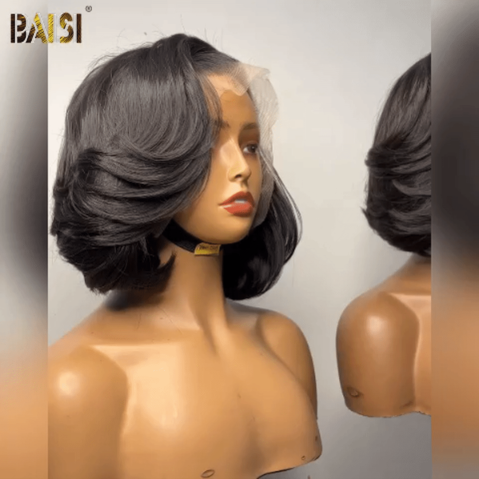 BAISI 5X5 Perucas 10 polegadas Preto corte personalizado cachos volumosos 300% densidade mais de 20 anos de uso CÓDIGO FR20