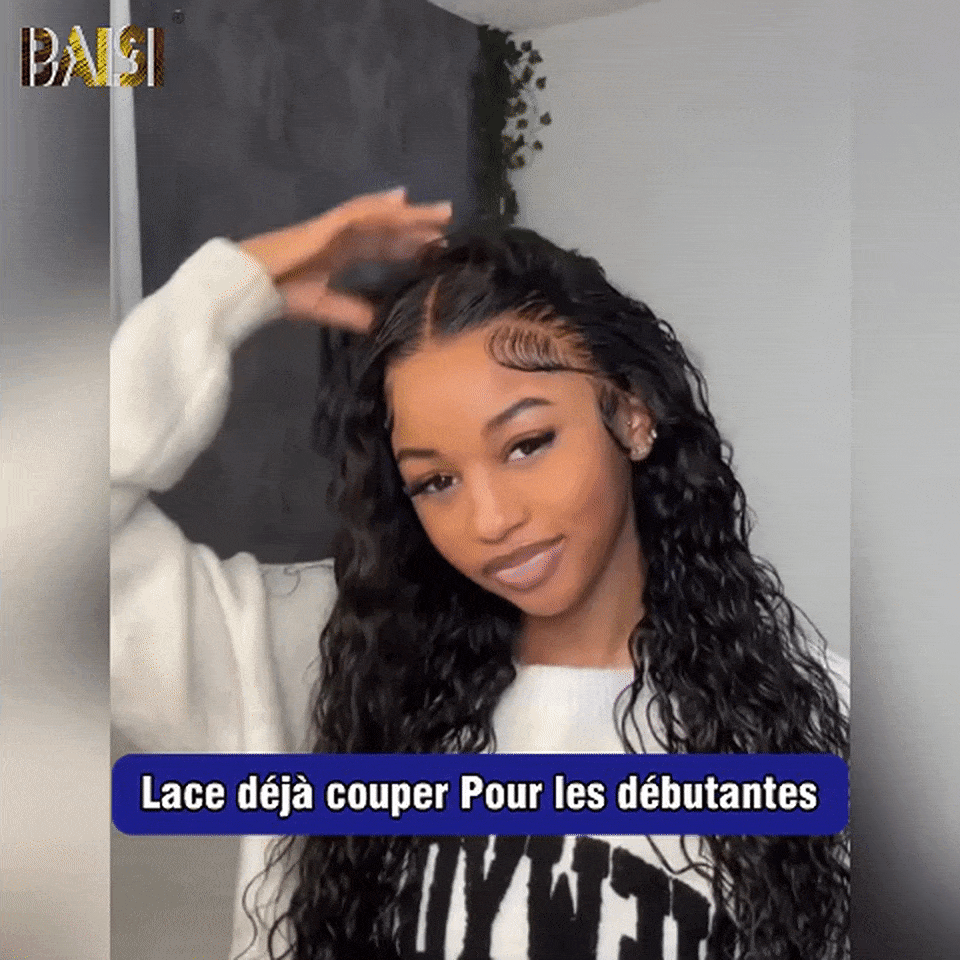 BAISI Peluca rizada frontal de 13x6, 24 pulgadas, prearrancada, sin necesidad de pegamento, en encaje de cabello 100% crudo ya cortado B