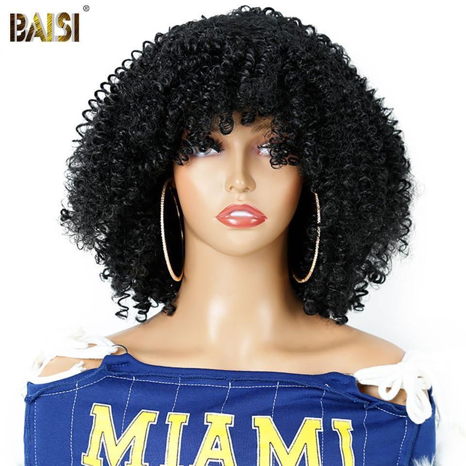 BAISI Kinky Curly Synthetic Wig With Bangs Good Volume 1044
