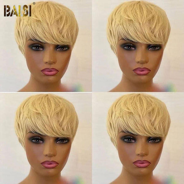 BAISI Achetez 2 perruques minimum au prix d'usine fournisseur Petit Perruque pixie curly wave sans lace NOIR ou Lisse Miel Vanessa en 100% Vrais Cheveux Humains (Pas Besoins De Code)