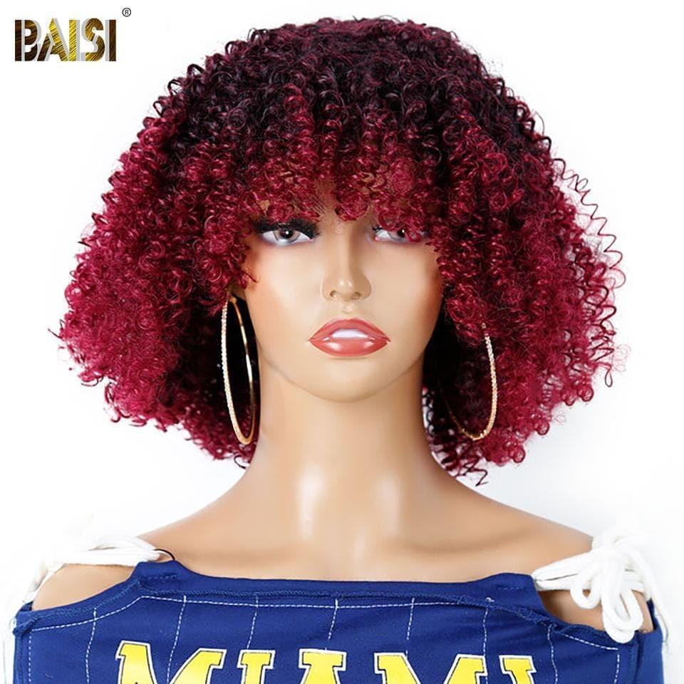 BAISI Kinky Curly Synthetic Wig With Bangs Good Volume 1044