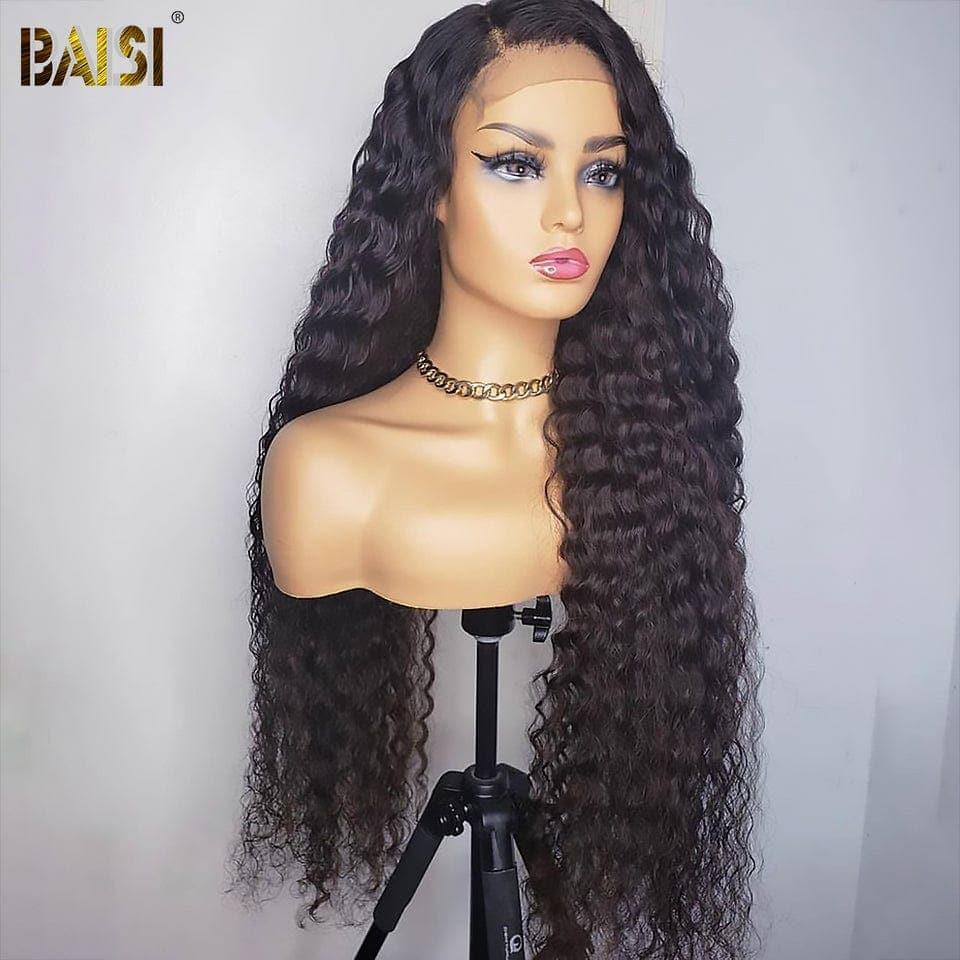BAISI Achetez 2 perruques minimum au prix d'usine fournisseur 4x4 closure perruque Deep Wave en 100% cheveux humains en cheveux indians brésiliens (Pas Besoin de Code)
