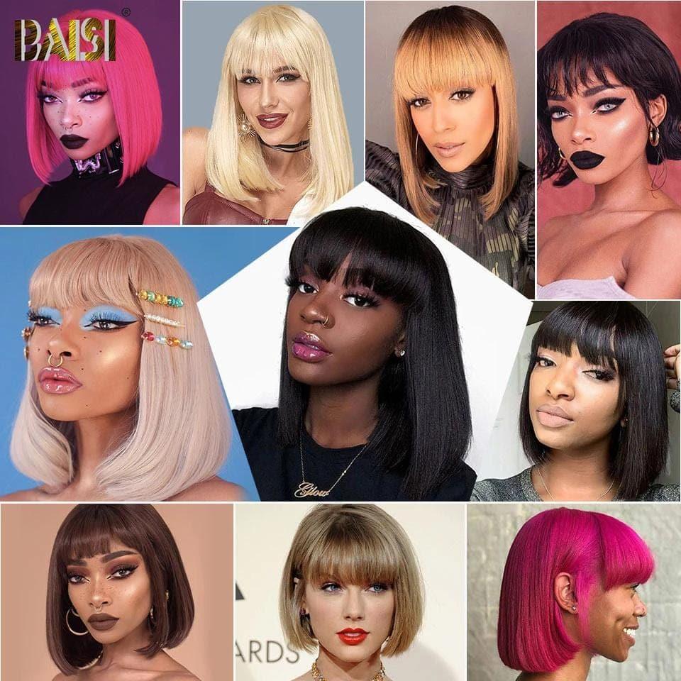 Peluca Sintética Recta BAISI Con Flequillo Corte Chino Sintético 1081