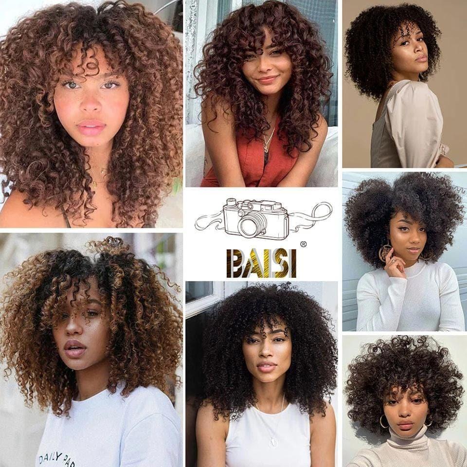 BAISI Kinky Curly Synthetic Wig With Bangs Good Volume 1044