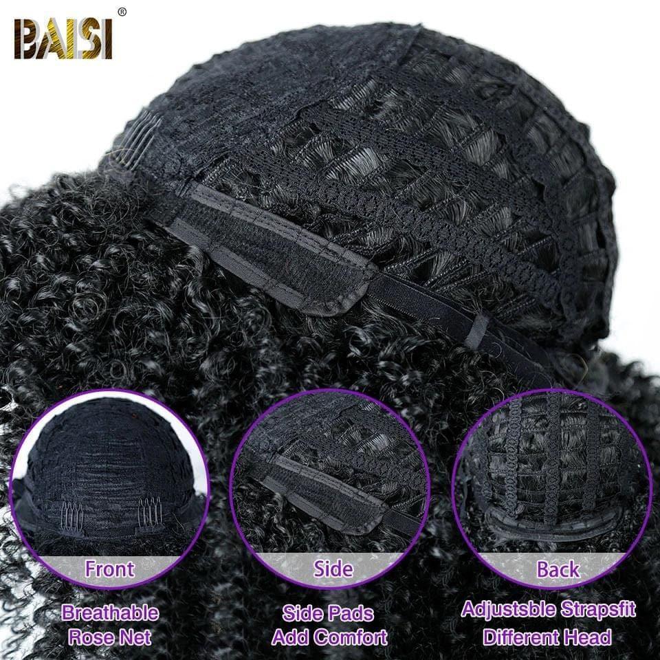 BAISI Kinky Curly Synthetic Wig With Bangs Good Volume 1044