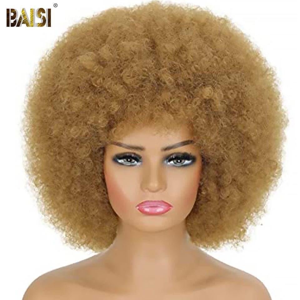Parrucca afro riccia BAISI con frangia color castagna 27# in 100% veri capelli umani