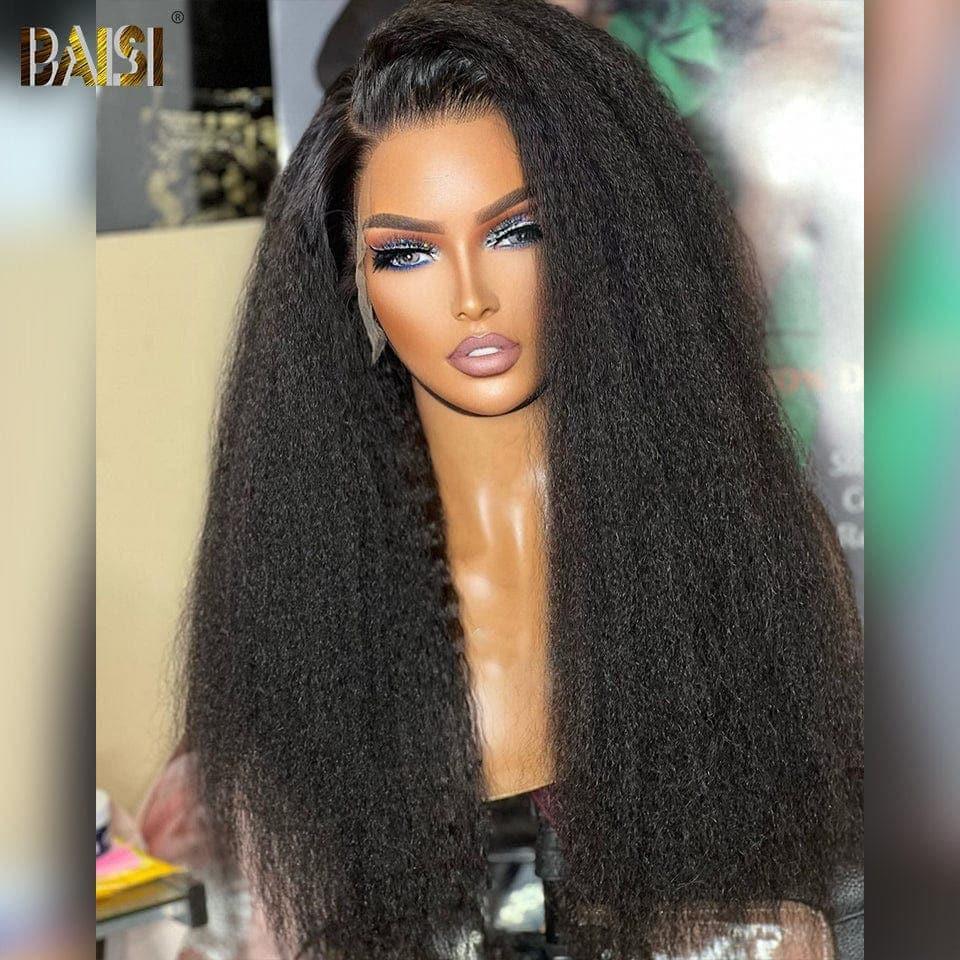BAISI Achetez 2 perruques minimum au prix d'usine fournisseur 13x4 Lace Frontal Perruque Kinky Straight Sans Colle Lace déjà couper Facile à Porter En 100% Cheveux Humains (Pas Besoins De Code)